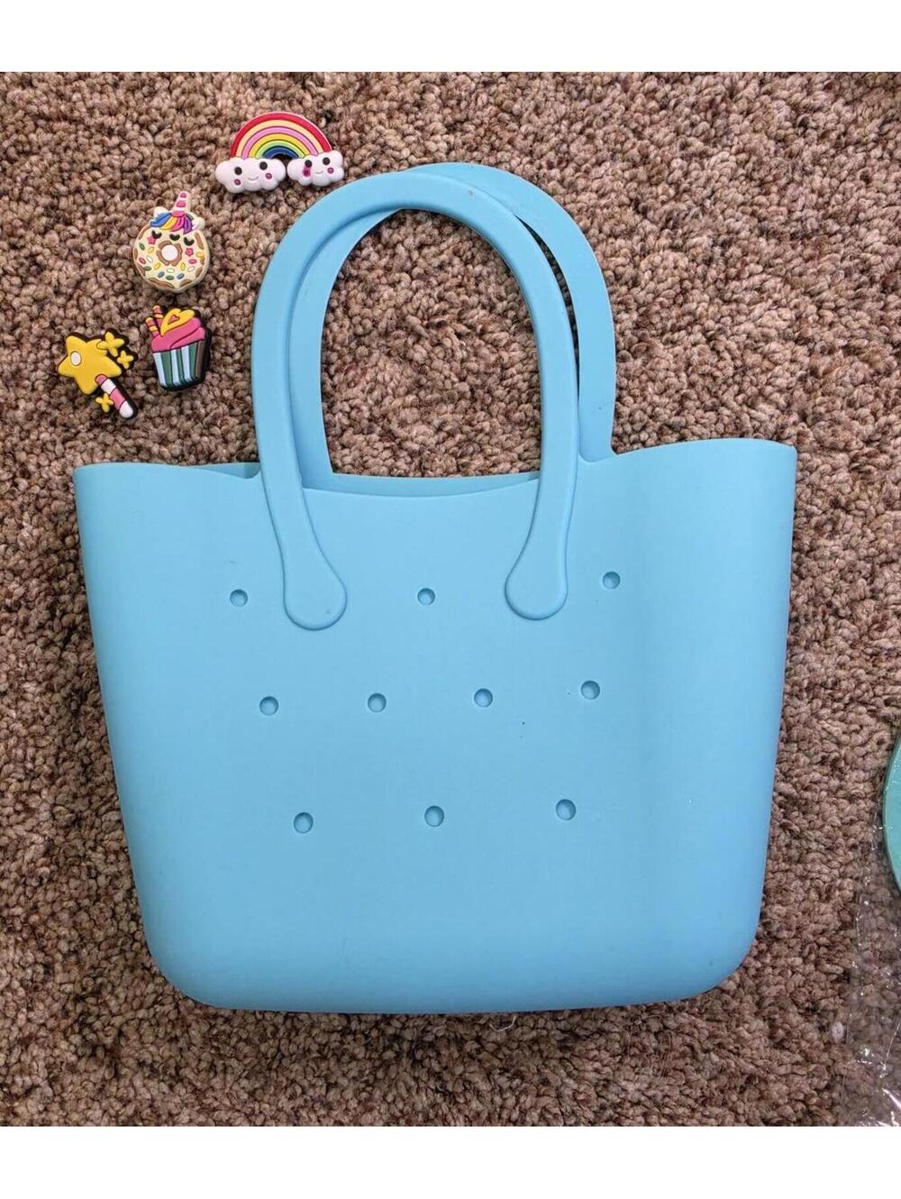 Light Blue Silicone Tote Bag with Fun Charms
